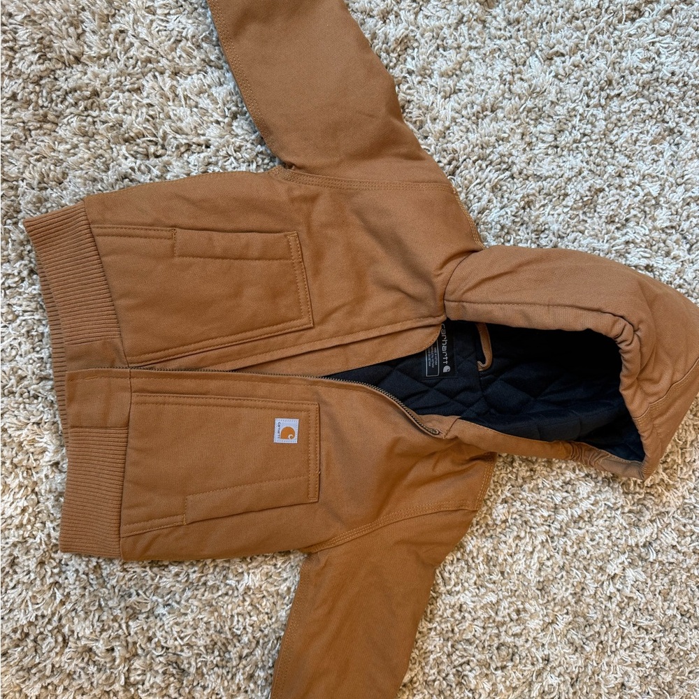 Carhartt Tan and Black Quilted Hooded Jacket